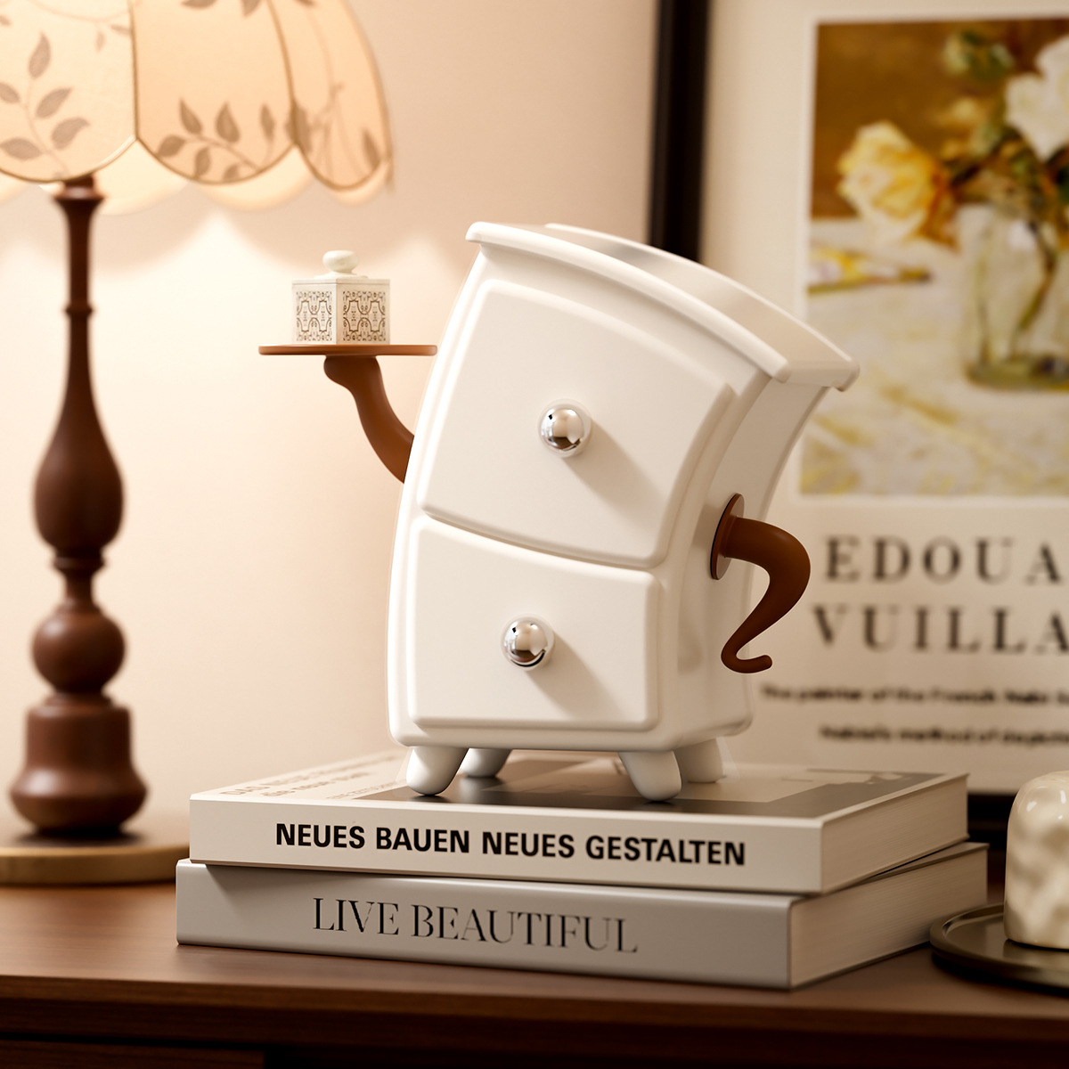 创意搞怪叉腰收纳盒可爱多层抽屉桌面物品整理置物柜中古风收纳柜